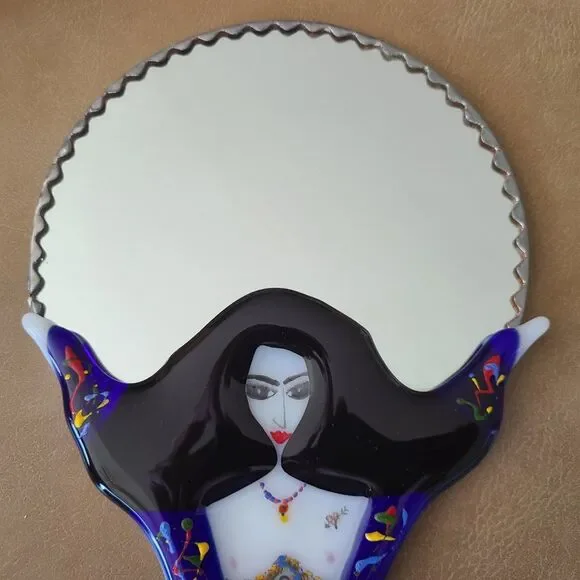 Vanity Mirror Handcrafted Handheld Lovely Moon Goddess One Of A Kind OOAK Art - Picture 7 of 16